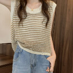 PERIEM NIC – Loose Fit Round Neck Punching Knit Vest