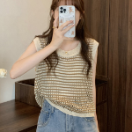 PERIEM NIC – Loose Fit Round Neck Punching Knit Vest