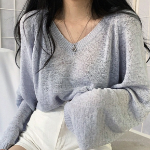 Babiane –  V-Neck Balloon Sleeve Knit Tee