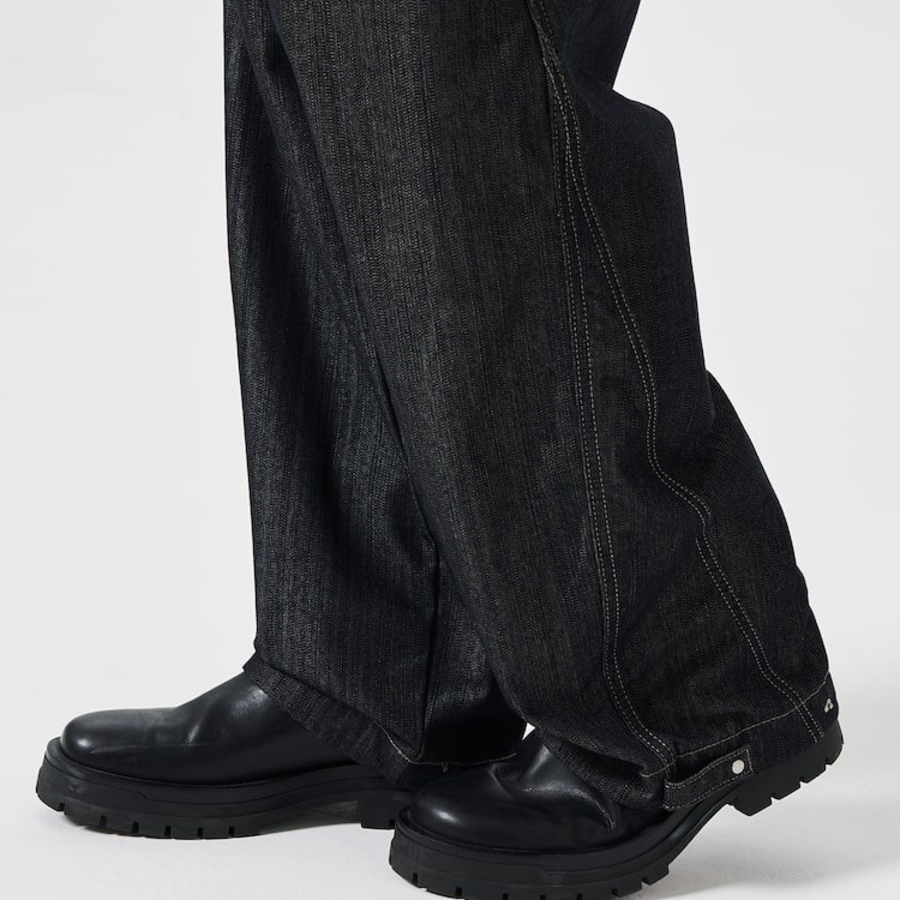 Curved Line Denim Pants Navy