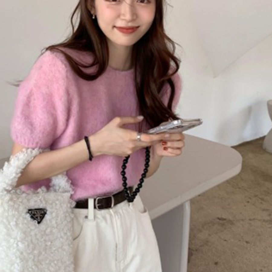 Zelenian – трикотажный  Puff Sleeve Pastel Knit Tee