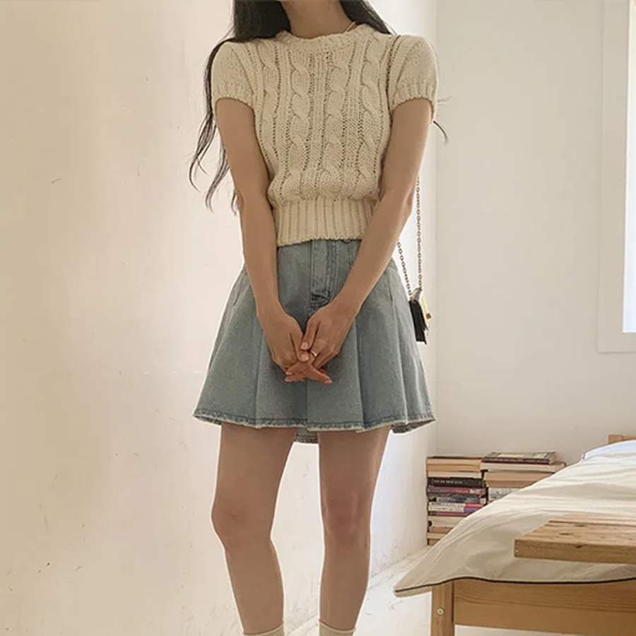 CABLE – Crop Short Sleeve Knit