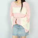 4-COLOR V-NECK STRIPE – Loose Fit Long Sleeve Knit Sweater