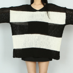 4-COLOR V-NECK STRIPE – Loose Fit Long Sleeve Knit Sweater