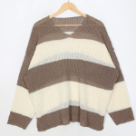 4-COLOR V-NECK STRIPE – Loose Fit Long Sleeve Knit Sweater
