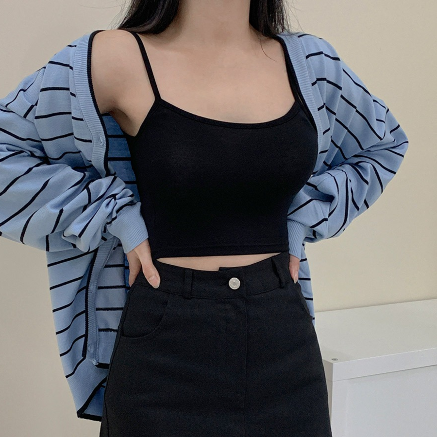 DIHAN – Loose Fit Stripe Knit Cardigan