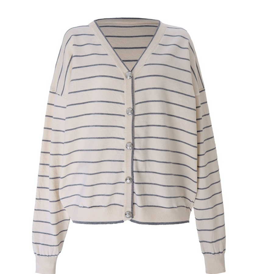 DIHAN – Loose Fit Stripe Knit Cardigan