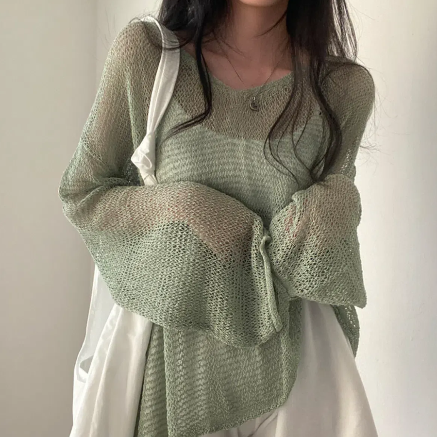 ROUND PUNCHING – Oversized See-Through Mesh Knit Tee