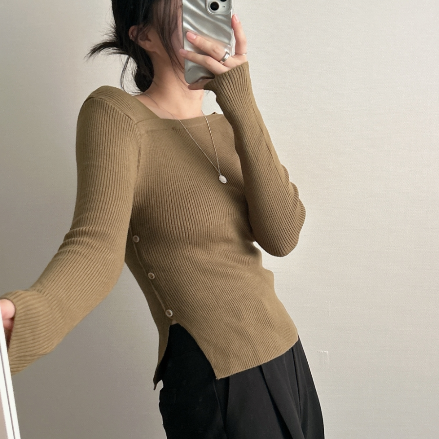 Mongeurami – свитер Side-Slit Button Slim Knit Sweater