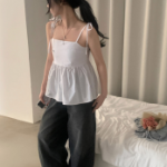 Heidi Corset Square-Neck Strap Ribbon Blouse