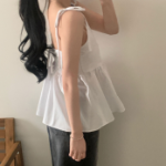 Heidi Corset Square-Neck Strap Ribbon Blouse