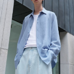 Relaxed Linen-Like Shirt [Socks Blue]