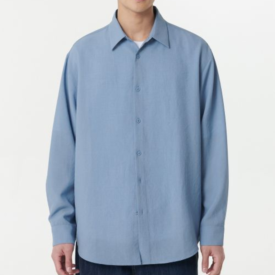 Relaxed Linen-Like Shirt [Socks Blue]