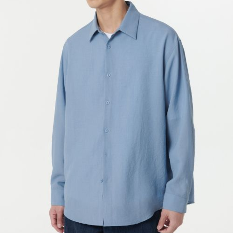 Relaxed Linen-Like Shirt [Socks Blue]