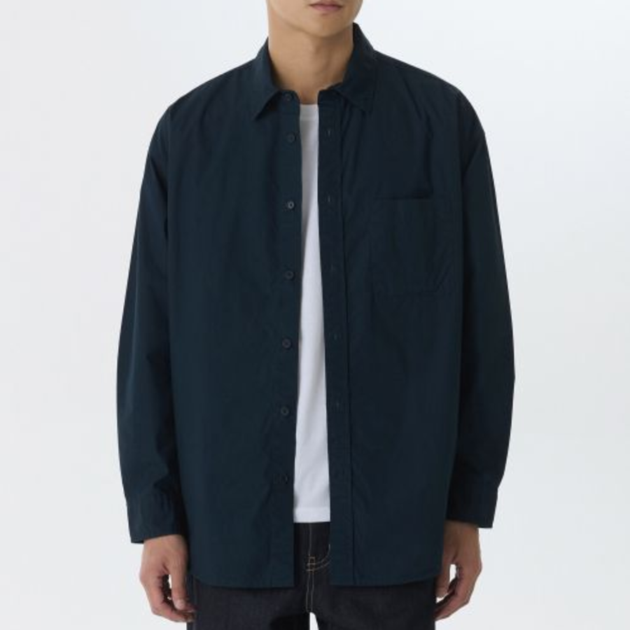 Oversized Washed Poplin Shirt [Navy]