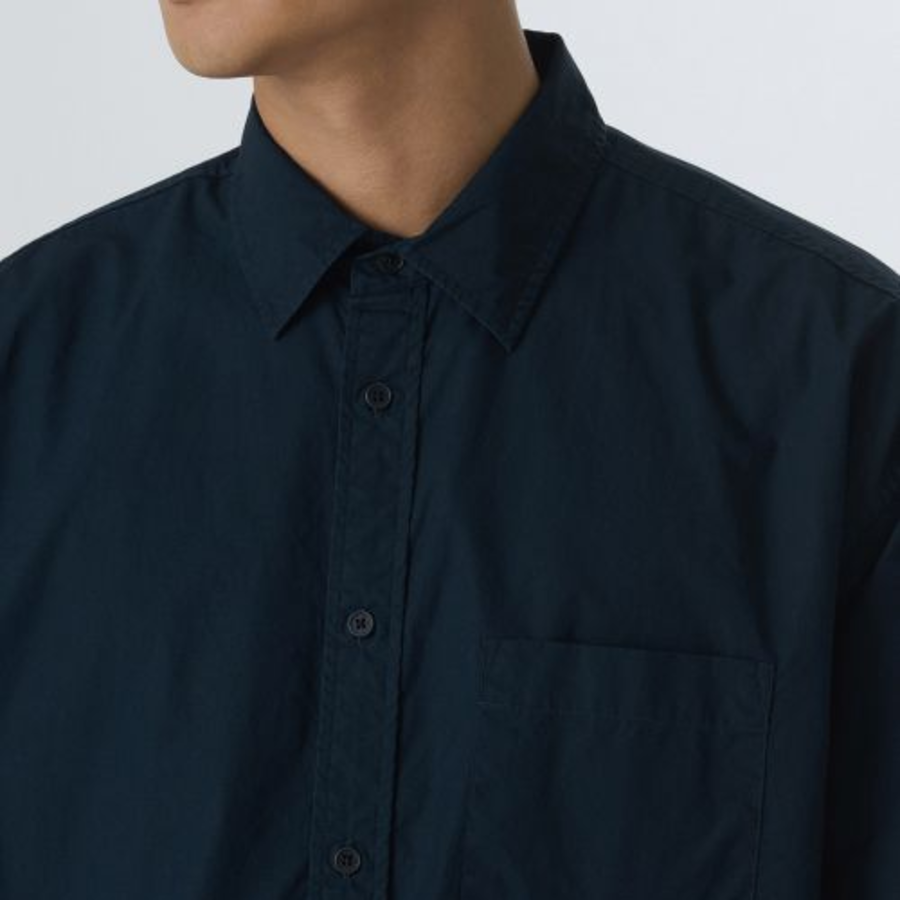 Oversized Washed Poplin Shirt [Navy]