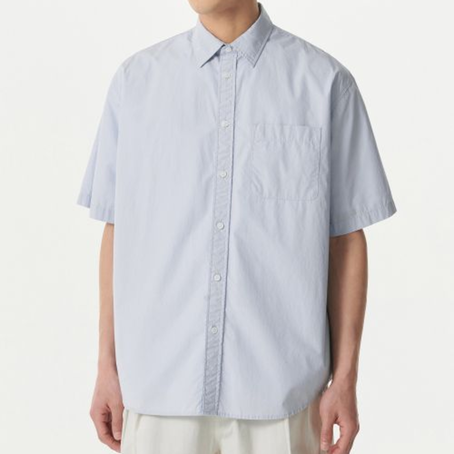 Relaxed Washed Poplin Short Sleeve Shirt [Sky Blue]