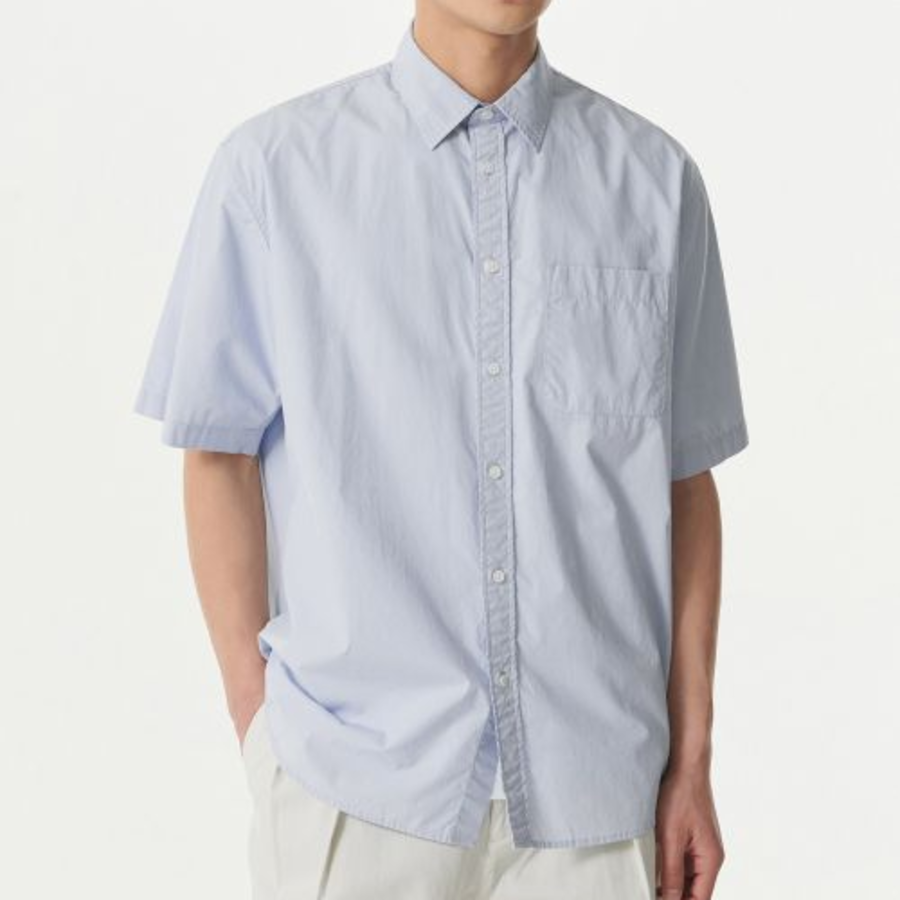 Relaxed Washed Poplin Short Sleeve Shirt [Sky Blue]