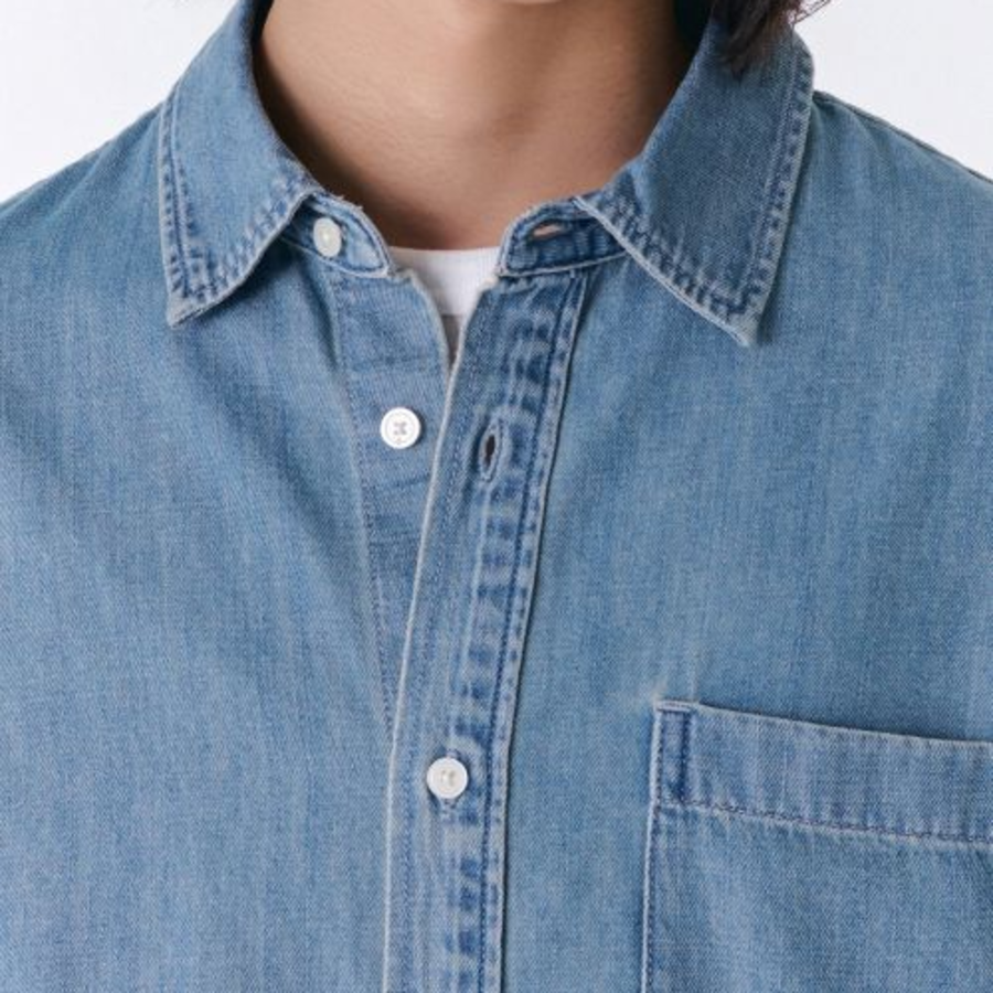 Oversized Short Sleeve Denim Shirt [Light Indigo]
