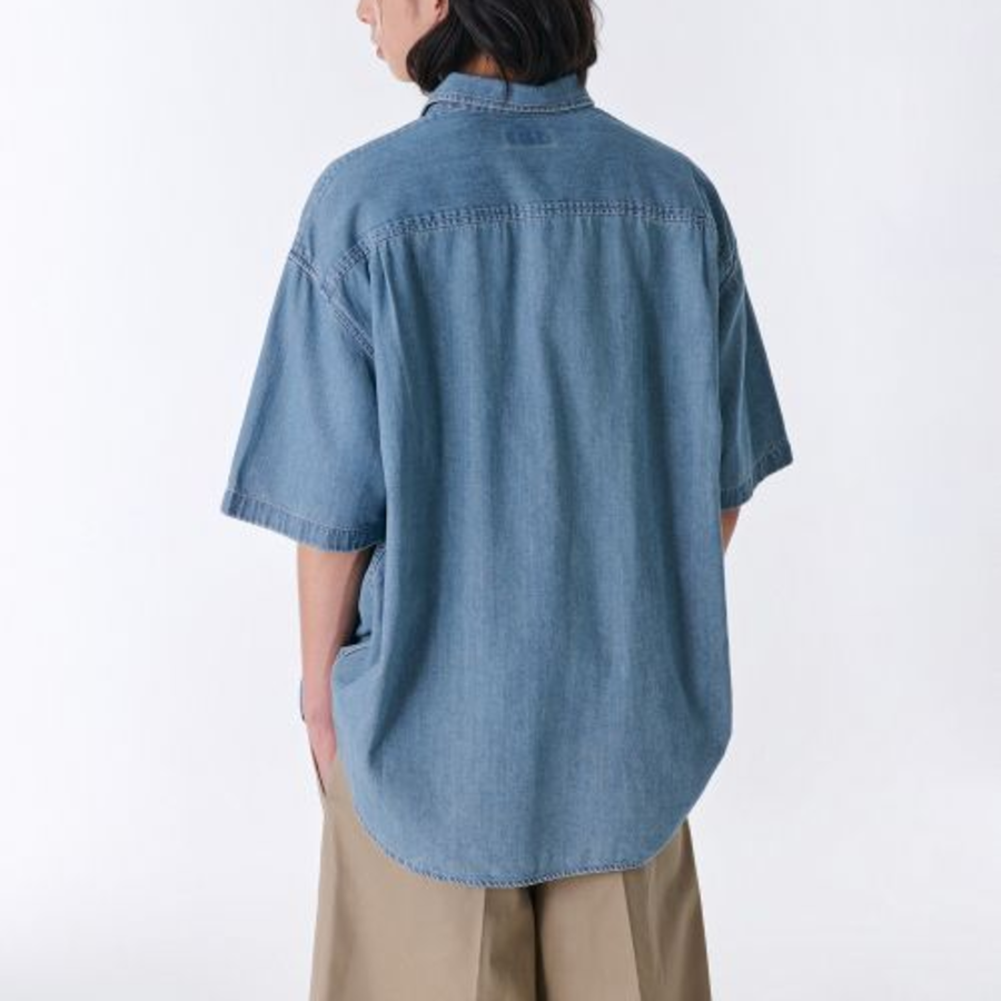 Oversized Short Sleeve Denim Shirt [Light Indigo]