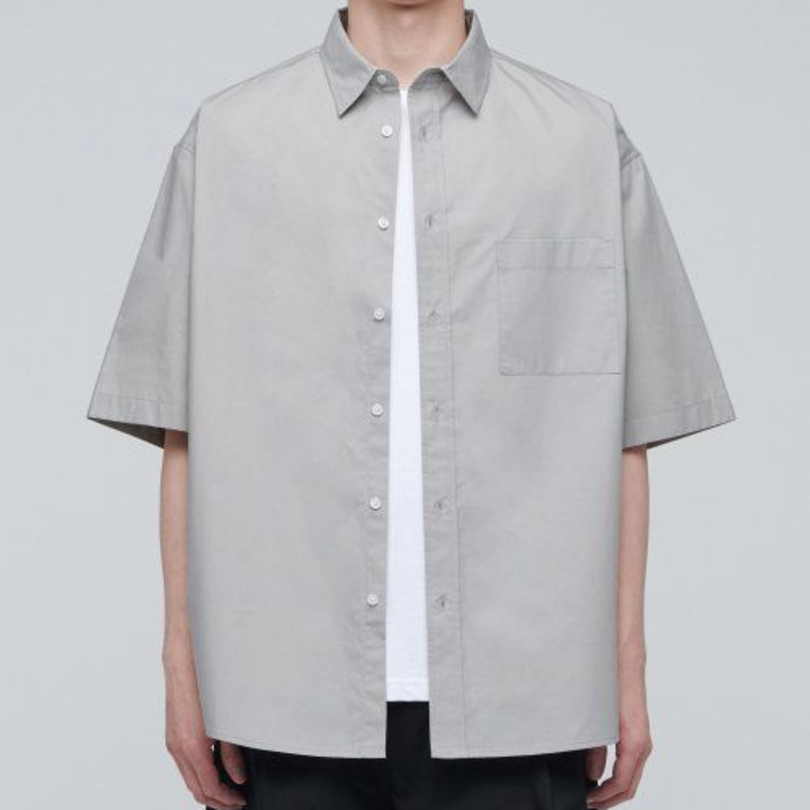 Oversized Poplin Short Sleeve Shirt [Light Warm Grey]