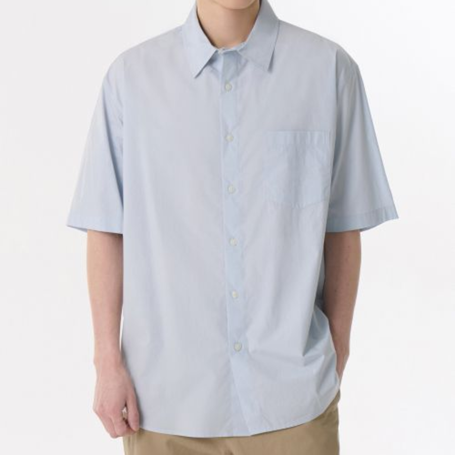 Relaxed Soft Poplin Short Sleeve Shirt [Sky Blue]