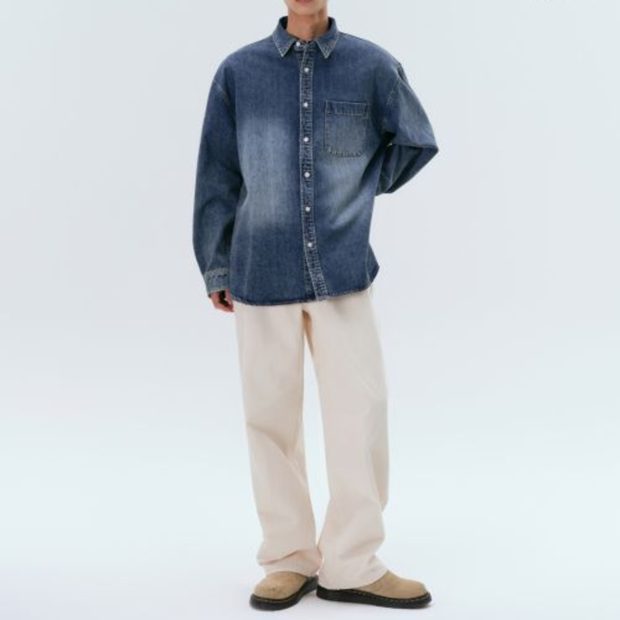 Big Brush Oversized Denim Shirt [Medium Indigo]
