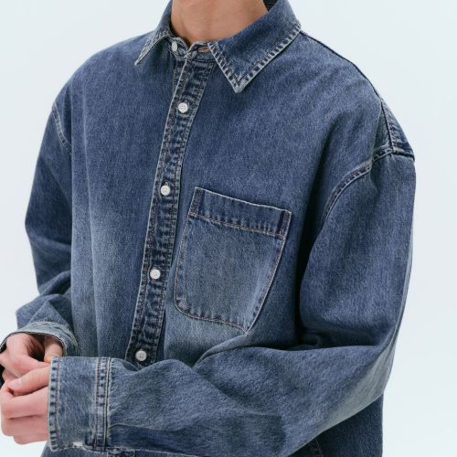 Big Brush Oversized Denim Shirt [Medium Indigo]