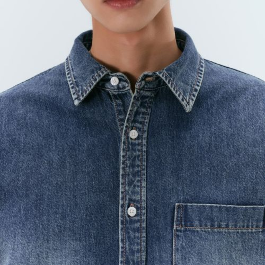 Big Brush Oversized Denim Shirt [Medium Indigo]