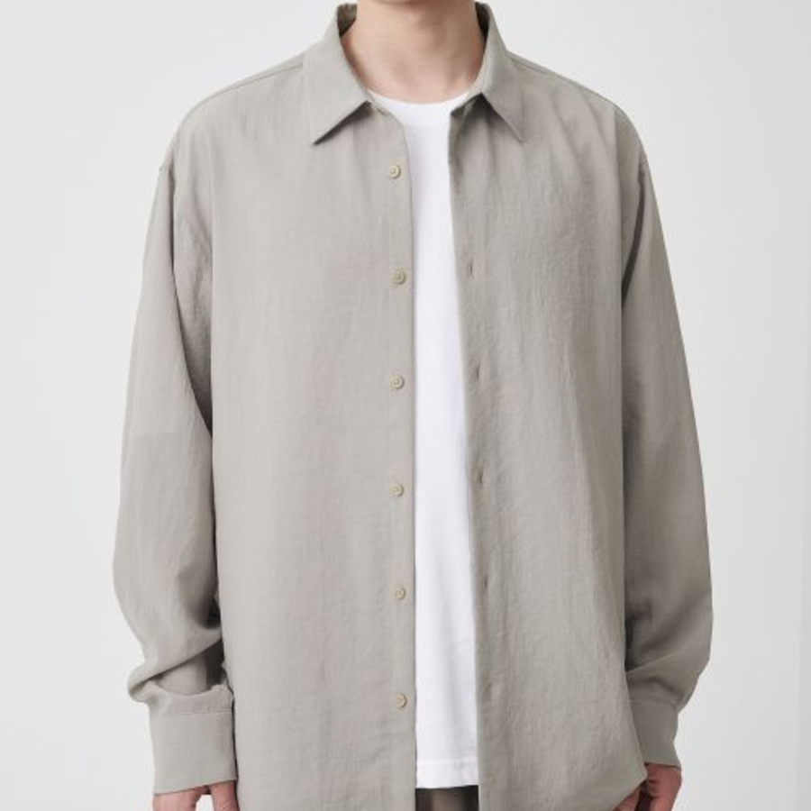 Relaxed Linen Like Shirt [Light Beige]