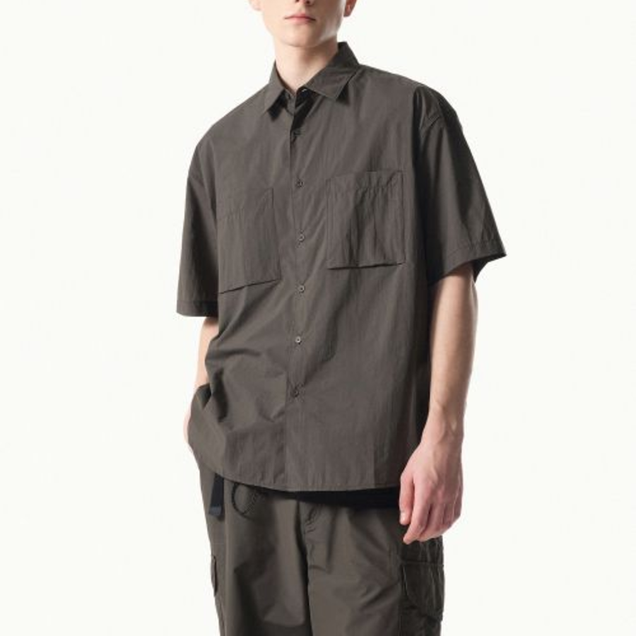 City Leisure Lightweight Nylon Oversized Short Sleeve Shirt [Mud Grey]
