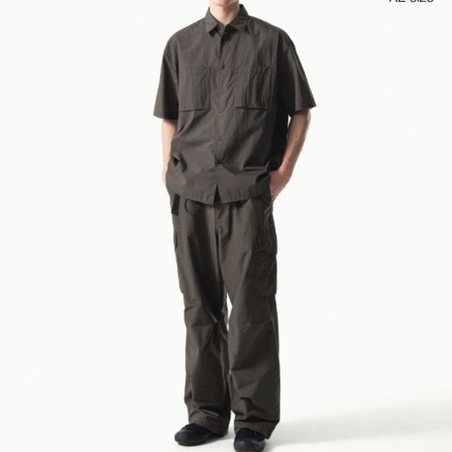 City Leisure Lightweight Nylon Oversized Short Sleeve Shirt [Mud Grey]