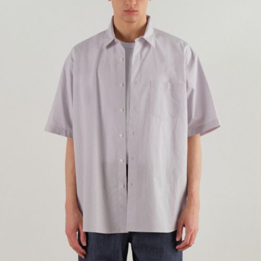 Relaxed Soft Poplin Short Sleeve Shirt [Purple Gray]