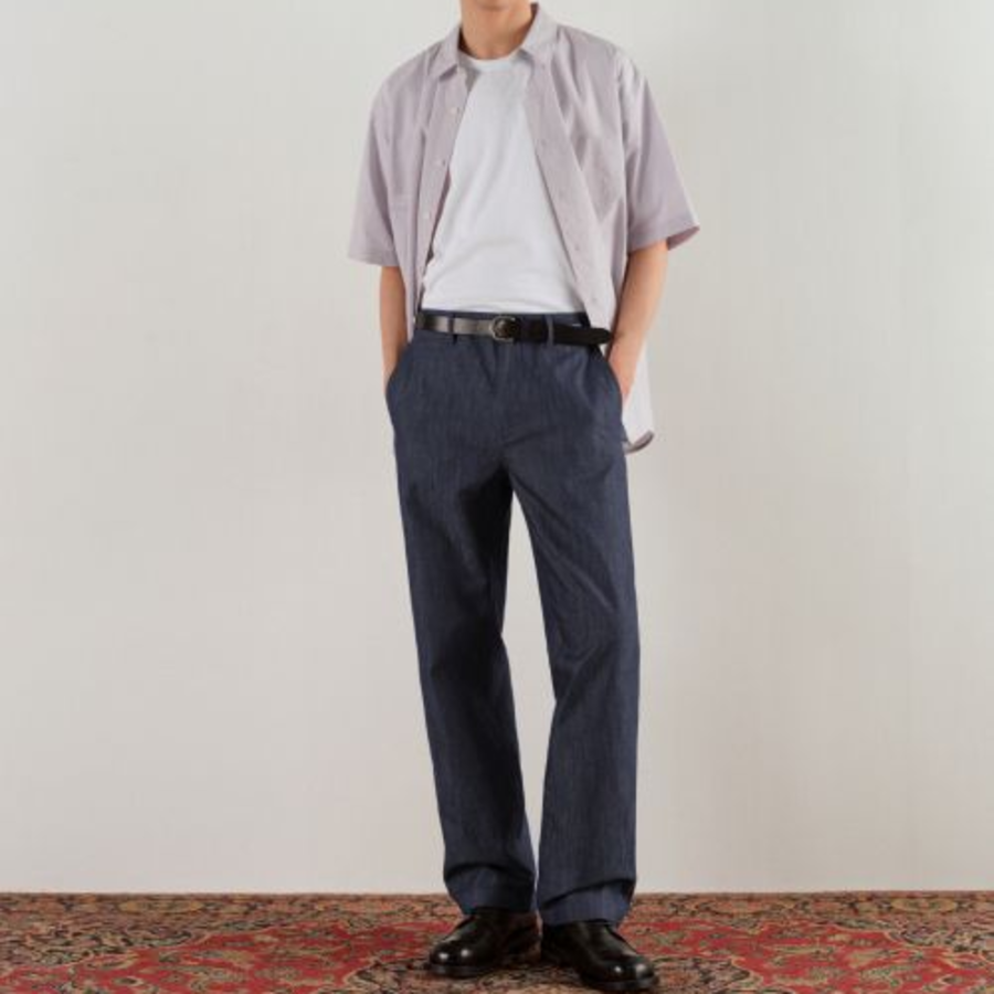 Relaxed Soft Poplin Short Sleeve Shirt [Purple Gray]