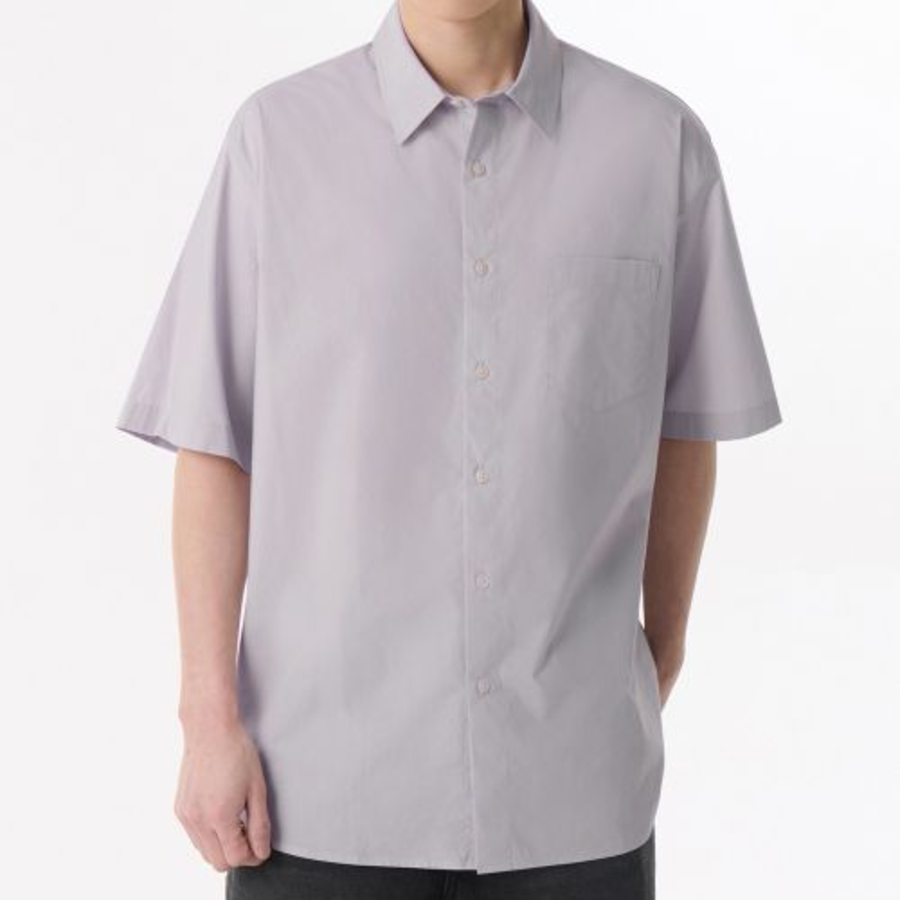 Relaxed Soft Poplin Short Sleeve Shirt [Purple Gray]