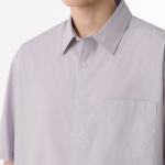 Relaxed Soft Poplin Short Sleeve Shirt [Purple Gray]