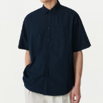 Relaxed Washed Poplin Short Sleeve Shirt [Navy]