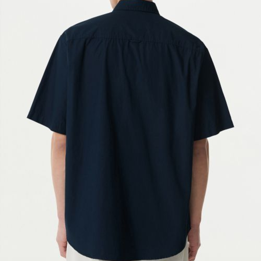 Relaxed Washed Poplin Short Sleeve Shirt [Navy]