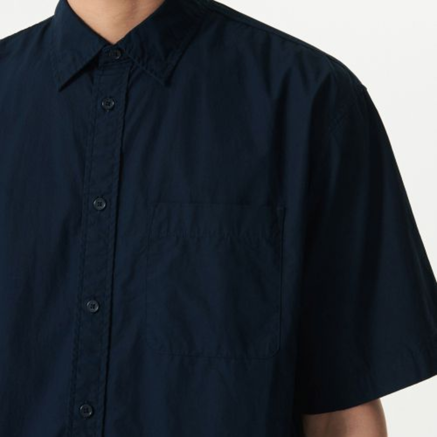 Relaxed Washed Poplin Short Sleeve Shirt [Navy]