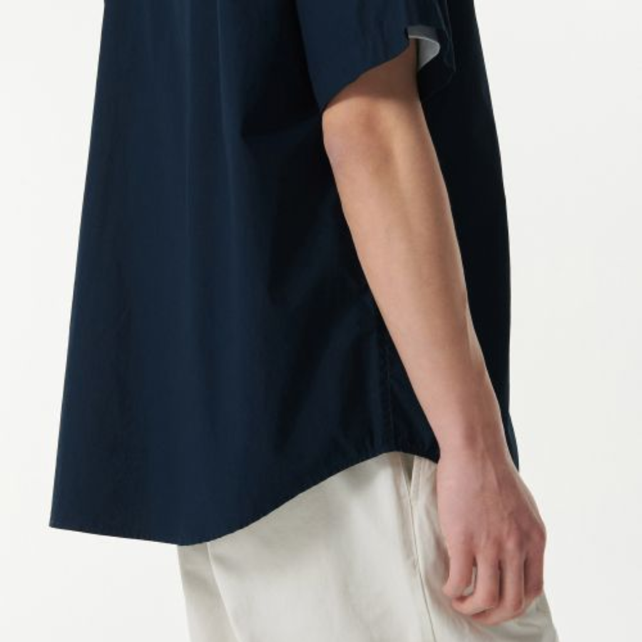 Relaxed Washed Poplin Short Sleeve Shirt [Navy]