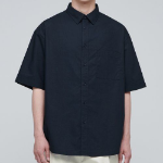 Oversized Poplin Short Sleeve Shirt [Navy]
