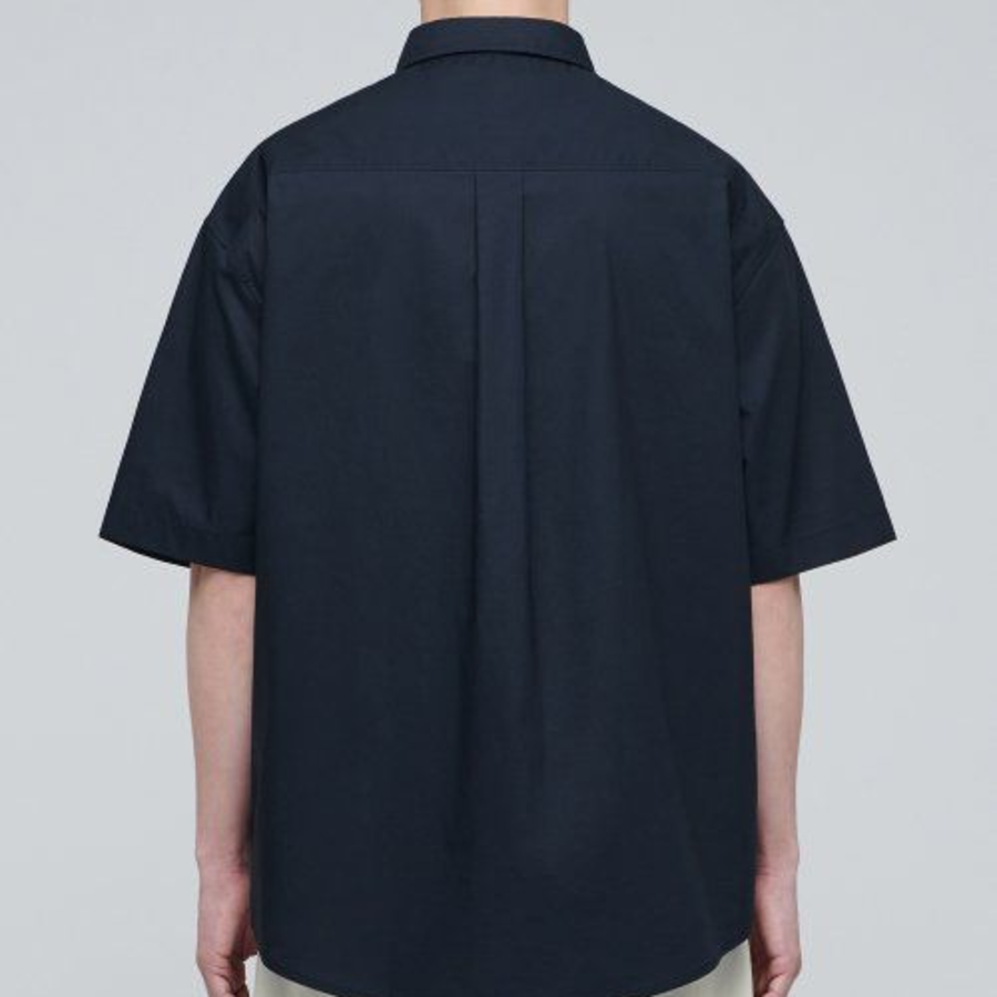 Oversized Poplin Short Sleeve Shirt [Navy]