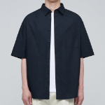 Oversized Poplin Short Sleeve Shirt [Navy]