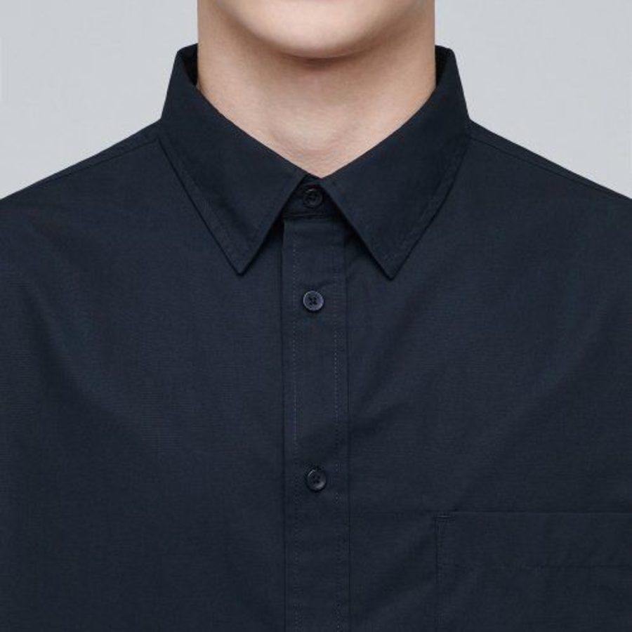 Oversized Poplin Short Sleeve Shirt [Navy]