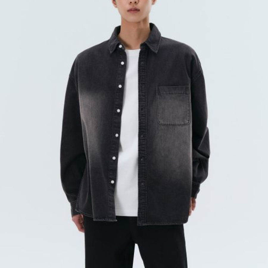Big Brush Oversized Denim Shirt [Black]