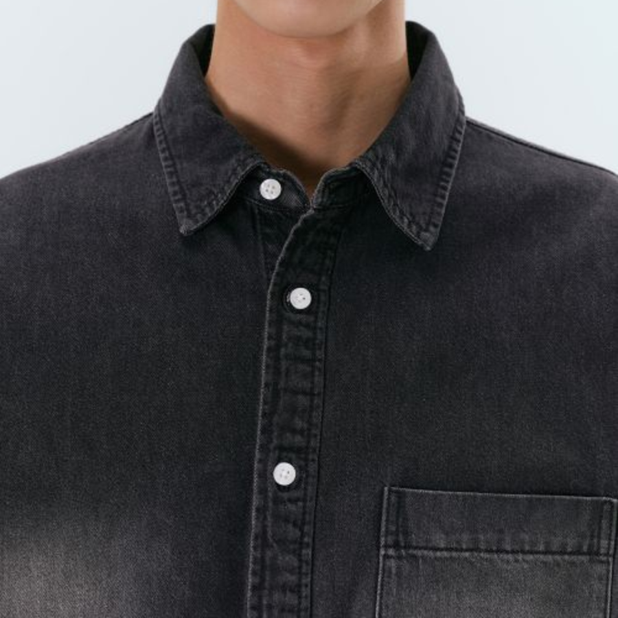 Big Brush Oversized Denim Shirt [Black]