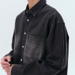 Big Brush Oversized Denim Shirt [Black]