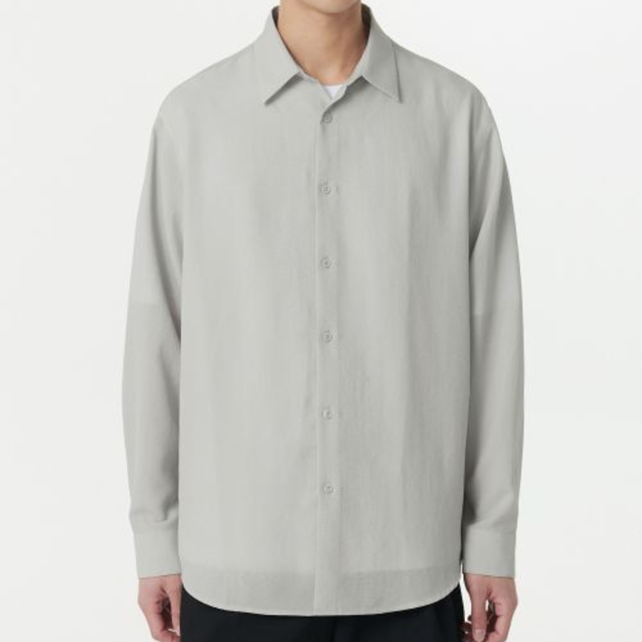 Relaxed Linen-Like Shirt [Light Warm Grey]