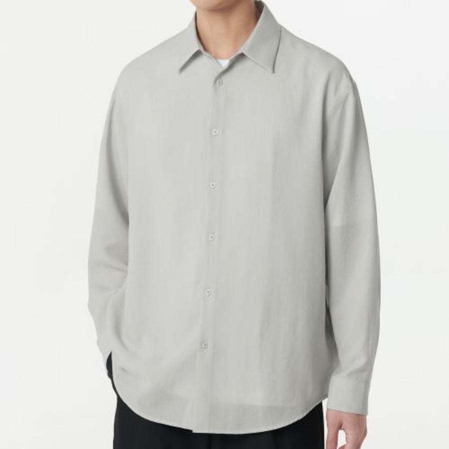 Relaxed Linen-Like Shirt [Light Warm Grey]