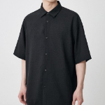 Relaxed Linen-Like Short Sleeve Shirt [Black]
